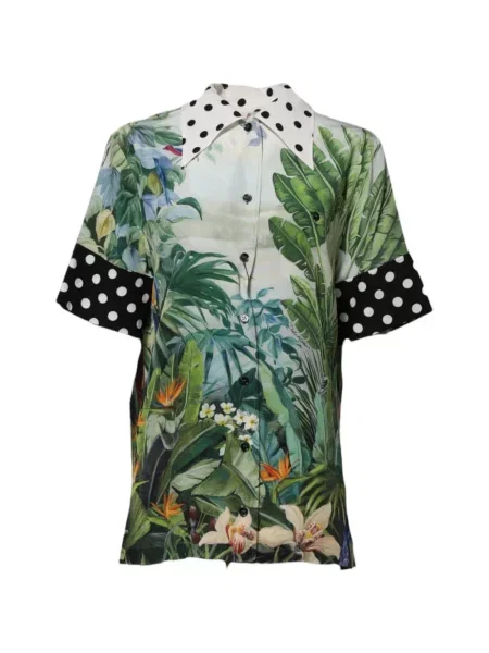 Cămașă Dolce & Gabbana de mătase cu model floral cu imagine verde
