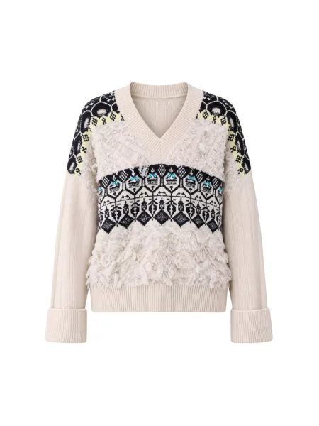 Sweter Liu Jo wełniany z nadrukiem beżowy