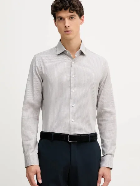 Michael Kors cămașă bej cu guler button-down slim alb