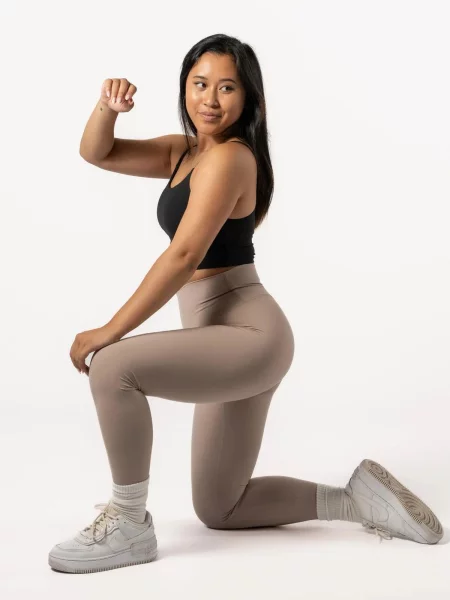 Legginsy na jogę i pilates bez przedniego szwu – jasnoróżowy