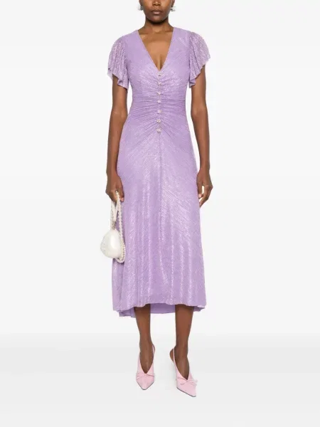 Rochie Nissa cu volane de costum violet