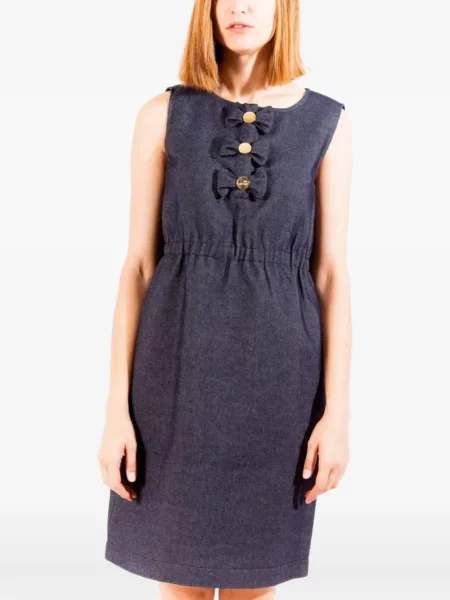 Rochie din denim Love Moschino cu funde albastru