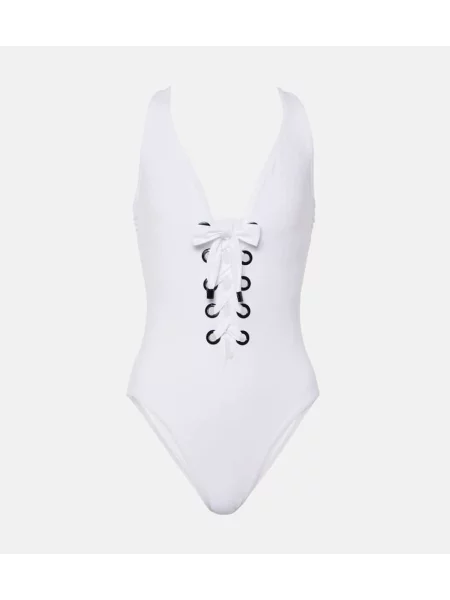 Šnurovacie čipkované plavky Karla Colletto biela