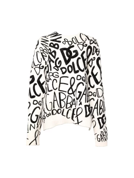 Sweter Dolce And Gabbana z nadrukiem z okrągłym dekoltem biały