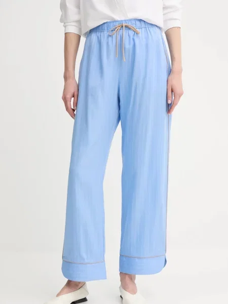 MUNTHE pantaloni din amestec de in UKAVA drept high waist albastru