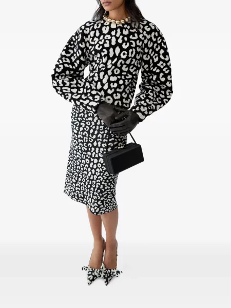 Fustă tip creion Carolina Herrera cu model leopard din jacard negru