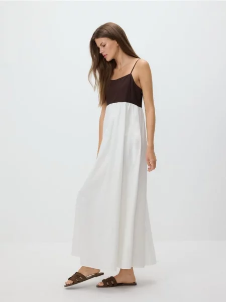 Reserved Сукня-максі з додаванням льону кремовий 