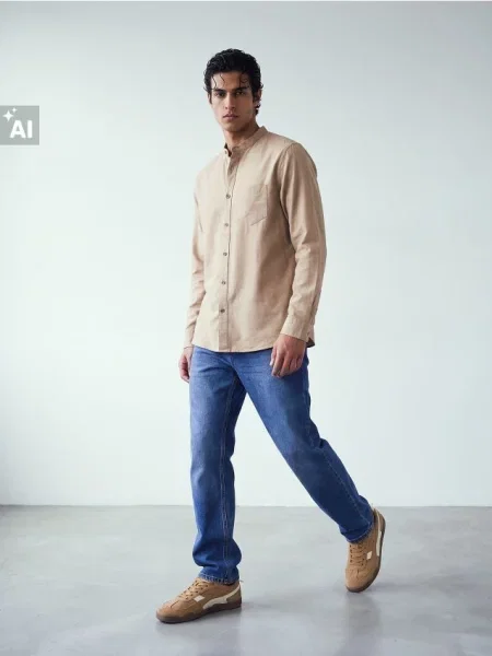 Sinsay košile slim fit béžová