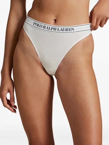 Chiloți tanga Polo Ralph Lauren cu autograf tricotate mini alb