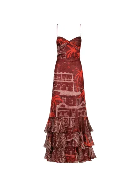 Rochie maxi Johanna Ortiz cu volane de costum roșu