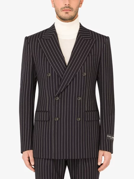Pruhované dvouřadé sako Dolce & Gabbana modré