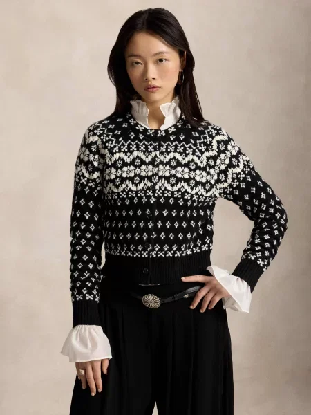 POLO RALPH LAUREN De lână cardigan Fair Isle | Cropped Fit alb