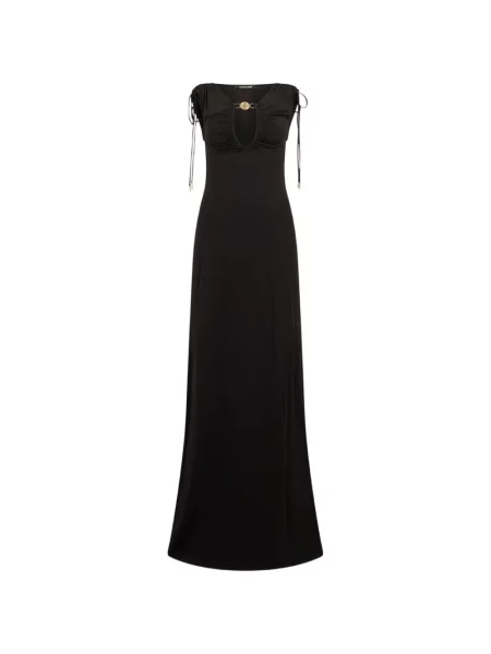 Rochie maxi Roberto Cavalli cu volane cu model piele de șarpe negru
