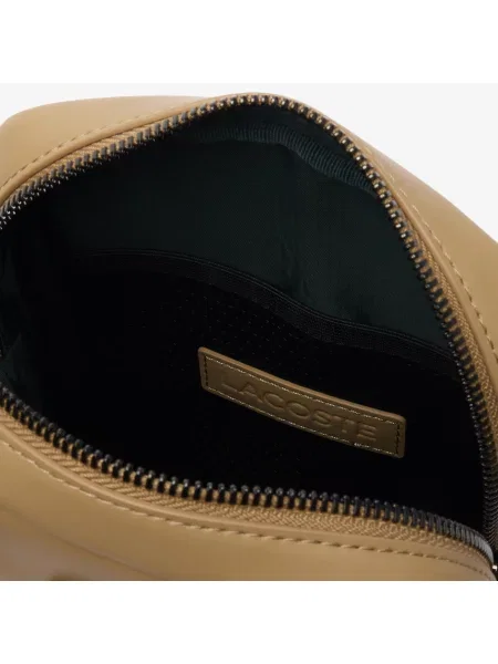 Lacoste Pionowa Torba Skórzana Z Nadrukiem Monogramu beżowa