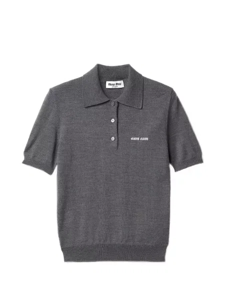 Tricou polo Miu Miu de lână gri
