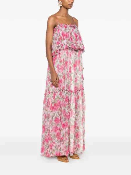 Rochie maxi Chloé cu model floral cu imagine roz