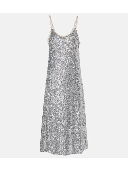 Rochie midi Rabanne până la genunchi de costum argintiu