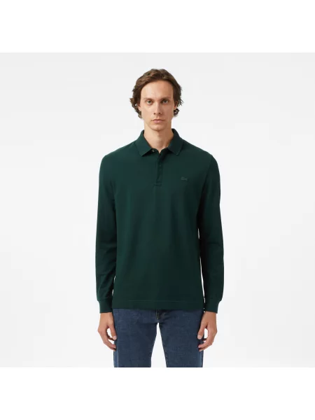 Lacoste Koszulka Polo Z Długim Rękawem Smart Paris Z Elastycznej Bawełny zielona