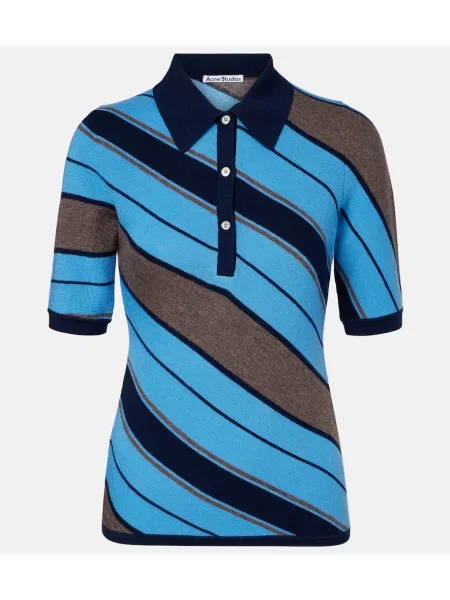 Polo Acne Studios de lână cu dungi albastru