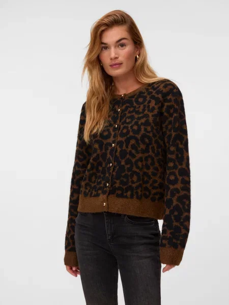 VERO MODA Geacă tricotată VMNEWKAI caramel / închis maro