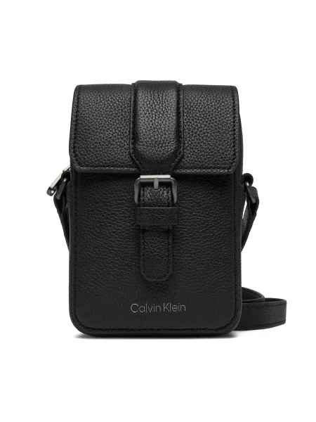 Válltáska Calvin Klein Leather Slim Flap Reporter fekete