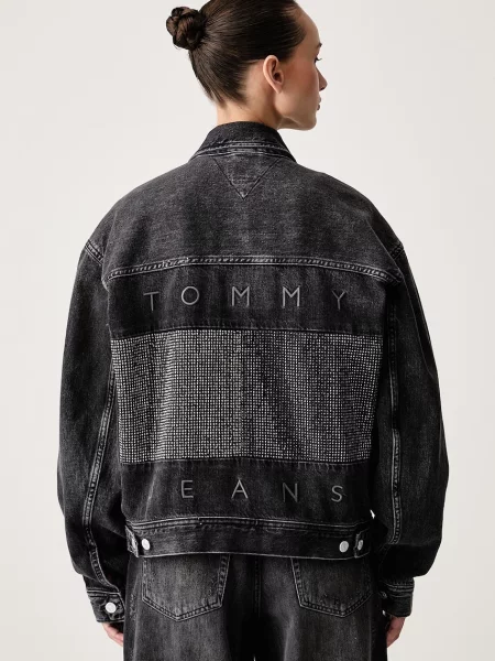 Tommy Jeans kurtka jeansowa z bawełną czarna