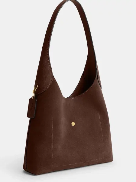 Coach torebka zamszowa Brooklyn Shoulder Bag 28 brązowa