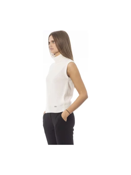 Sweter z golfem Baldinini wełniany biały