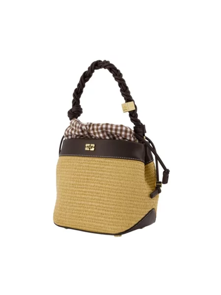 GANNI torebka crossbody pleciona Bou Raffia brązowa