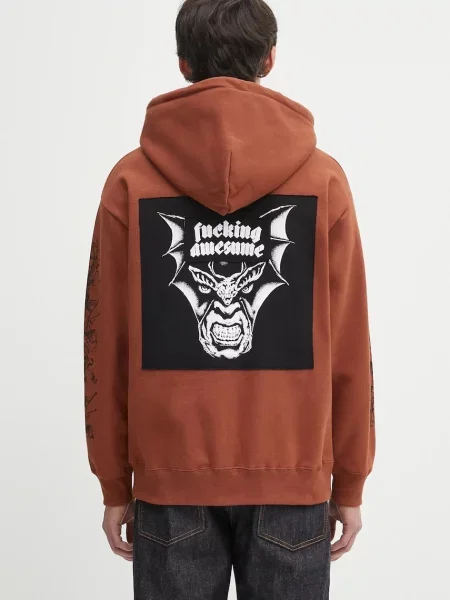 Fucking Awesome bluza Nightmare z kapturem z nadrukiem brązowy