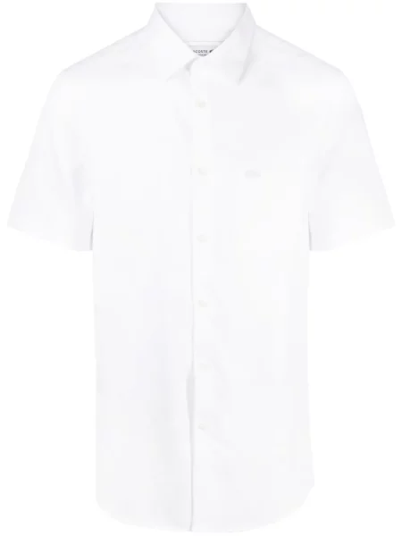 Cămașă Lacoste cu broderie scurtă alb