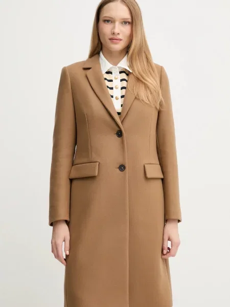 Tommy Hilfiger płaszcz z dodatkiem wełny beżowy brązowy