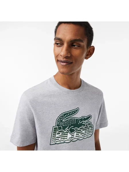 Lacoste Koszulka Z Nadrukiem Z Bawełnianego Dżerseju Lacoste szara