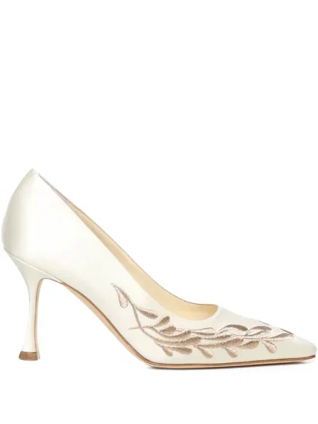 Haftowana czółenka Manolo Blahnik z wzorem paisley biała