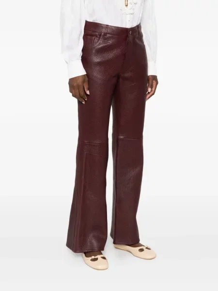 Pantaloni Chloé din piele roșu