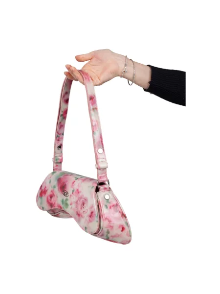 Torebka crossbody Diesel z logo skórzana beżowa