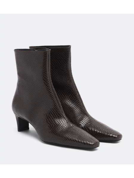 Buty do kostki Staud skórzane w wężowy wzór brązowe