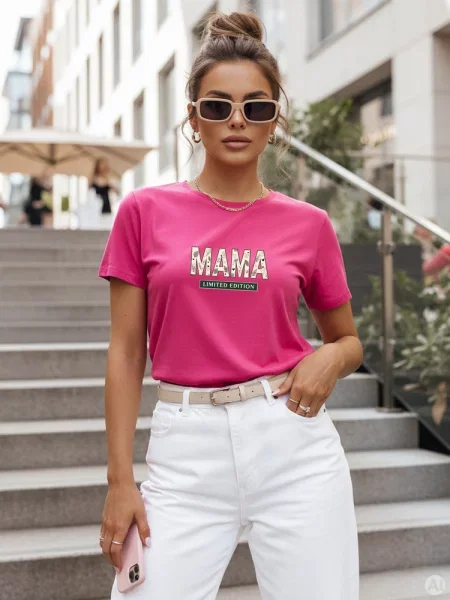 Koszulka z bawełną Mama Limited Edition Dstreet różowa