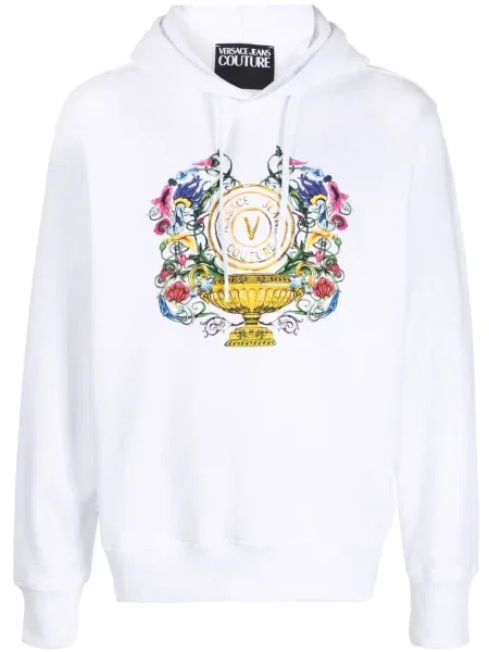Hanorac cu glugă Versace Jeans Couture cu imagine alb