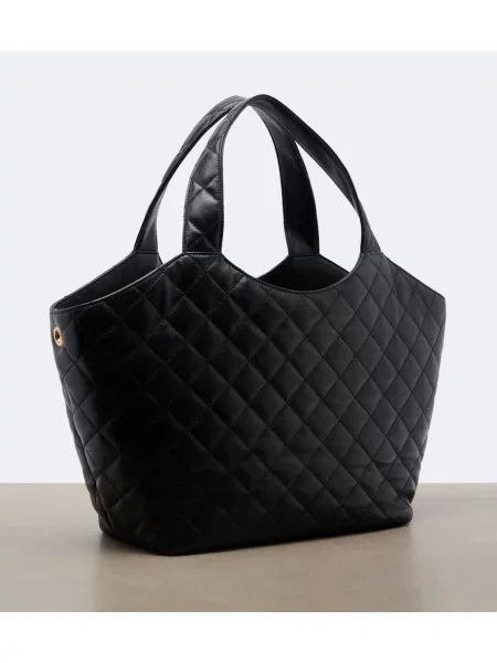 Kožená prešívaný shopper kabelka Saint Laurent čierna