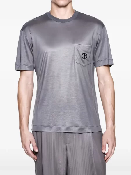 Tricou Giorgio Armani cu broderie gri