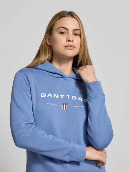 Bluza z kapturem o kroju regular fit z nadrukiem z logo Gant biała