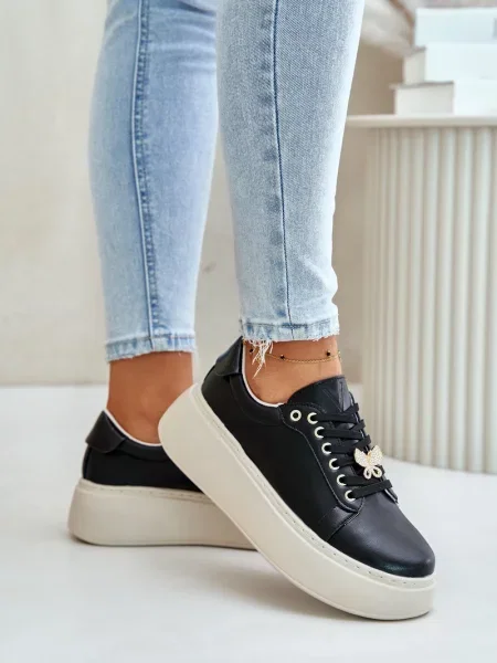 Sneakerși Kesi din piele cu platformă negru