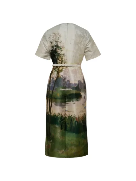 Scurt rochie midi Leo Lin din jacard verde