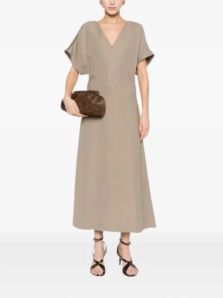 Rochie maxi Brunello Cucinelli cu decolteu în V maro