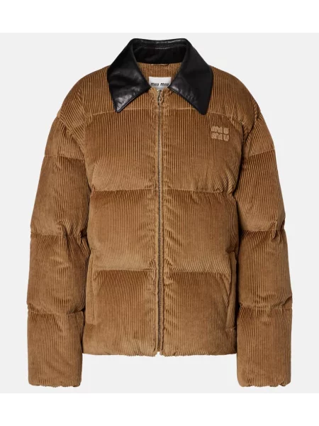 Kurtka puchowa Miu Miu sztruksowa beżowa