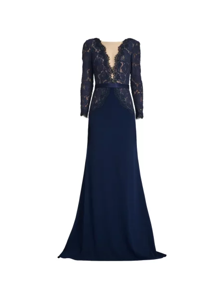 Cu centură rochie maxi Tadashi Shoji din dantelă albastru