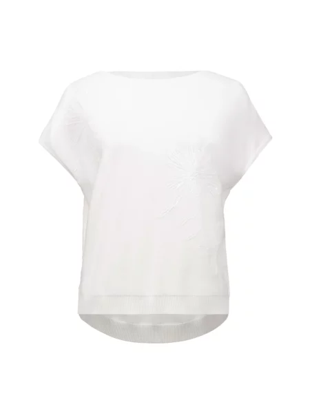 Haftowana koszulka Joseph Ribkoff z dekoltem w łódkę biała