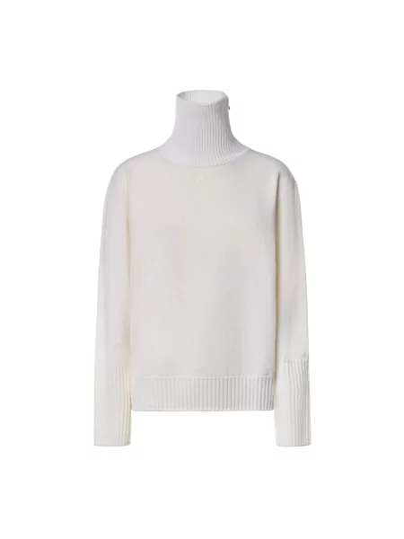 Lniany sweter z golfem Courreges biały