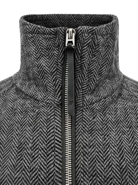 Pulover Tom Ford din nubuc cu model herringbone gri